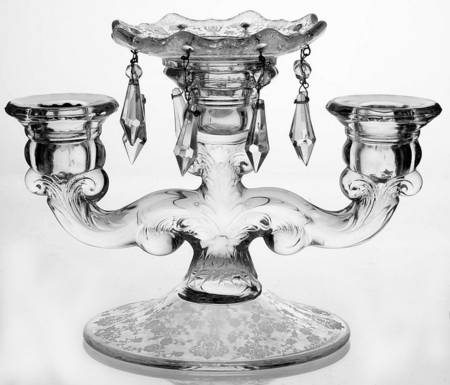 Rose Point Clear Three Light Prism Candlestick