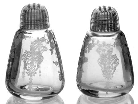 Rose Point Clear Shaker Set with Plastic Lids