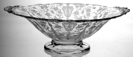 Rose Point Clear 11" Footed Handled Bowl