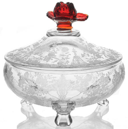 Rose Point Clear #P 300 Rose Finial Candy Box with Lid