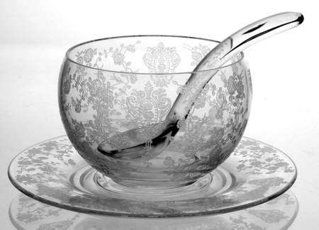 Rose Point Clear Mayonnaise Bowl, Underplate and Ladle