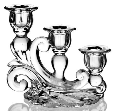 Rose Point Clear 3400/1338 3 Light Candlestick, Smooth Bulbous