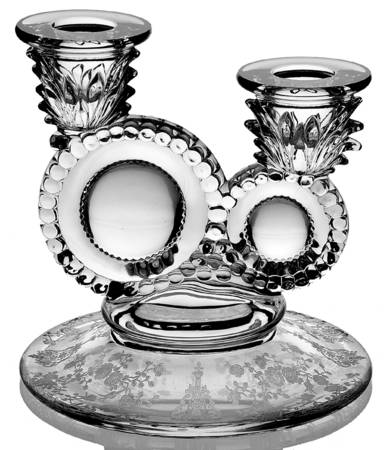 Rose Point Clear Double Light Candlestick
