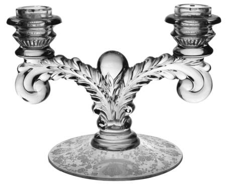 Rose Point Clear Martha/496 2 Light Candlestick with Bobeche Lips