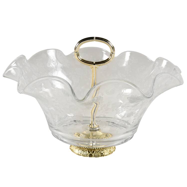 Rose Point Clear Handled Footed Nut Dish HC