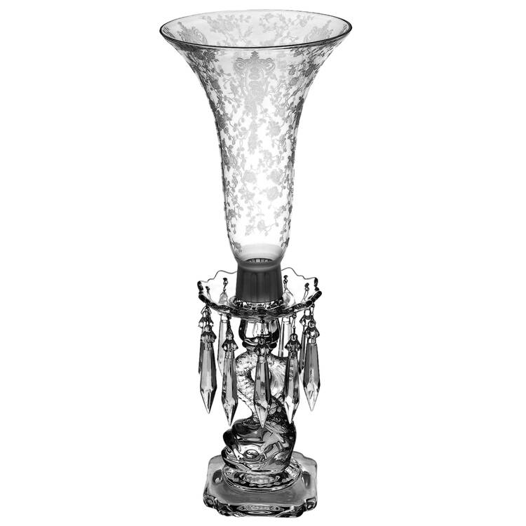 Rose Point Clear 18" Hurricane Lamp with Bobeche & 10 Prisms