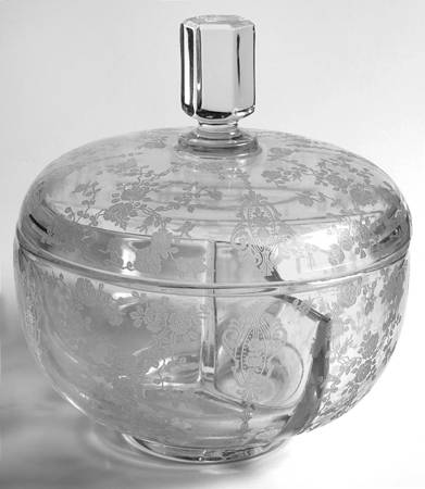 Rose Point Clear 3 Part Candy Dish & Lid