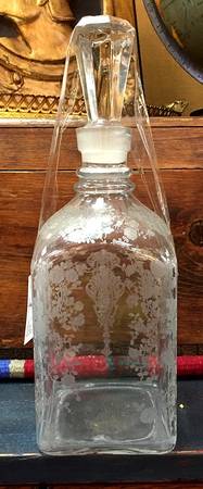 Rose Point Clear Square Decanter with Stopper