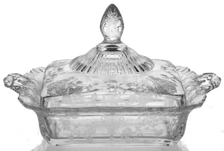 Rose Point Clear Honey Dish & Lid
