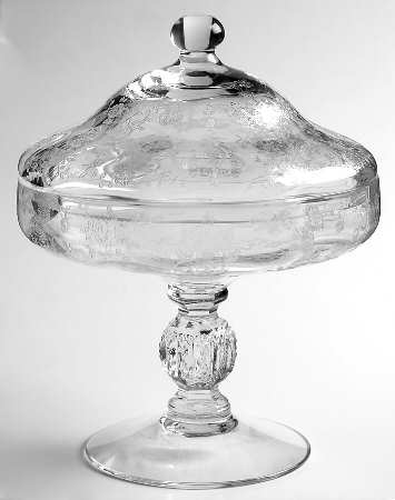 Rose Point Clear Low Footed Candy Box & Lid