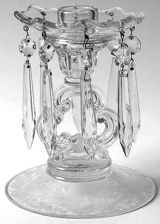 Rose Point Clear Single Candlestick with Bobeche and 8 Prisms