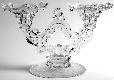 Rose Point Clear 3400 2 Light Candelabrum w/Bobeches,No Prisms