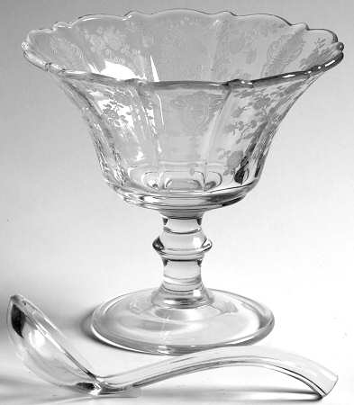 Rose Point Clear Mayonnaise Bowl and Ladle Set