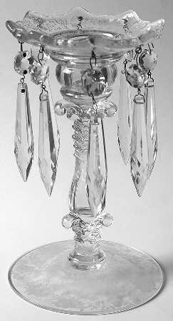 Rose Point Clear 7" Candlestick with Bobeche and Prisms