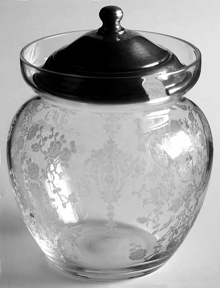 Rose Point (Sterling, Hollowware) Crystal Marmalade & Sterling Lid