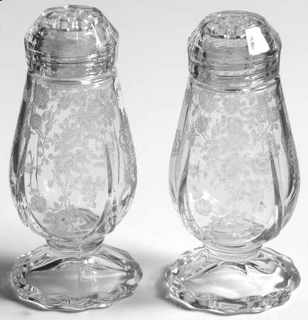 Rose Point Clear 3400/77 Footed Shaker Set with Glass Lids