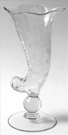 Rose Point Clear 11" Cornucopia Vase
