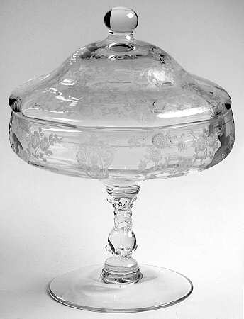 Rose Point Clear Candy Comport & Lid (Height X Width)