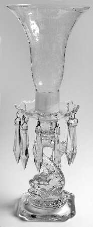 Rose Point Clear 1612/1614 Hurricane Lamp W/Bobeche & 10 Prisms