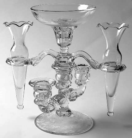 Rose Point Clear (5 Pc) Epergne Set (3 Lt Candle, 2 Vases, & Nappy)