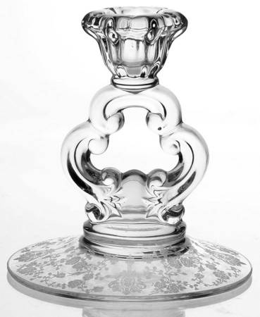Rose Point Clear (Stem 3500, Gold Trim, Etched) 5" KeyHole Candlestick w/Round Base