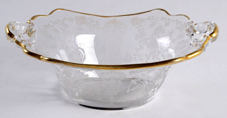 Rose Point Clear (Stem 3500, Gold Trim, Etched) 3400/1179 Handled Bon Bon