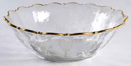Rose Point Clear (Stem 3500, Gold Trim, Etched) 11" Round Bowl