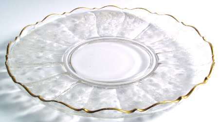 Rose Point Clear (Stem 3500, Gold Trim, Etched) Large Rolled Edge Torte Plate
