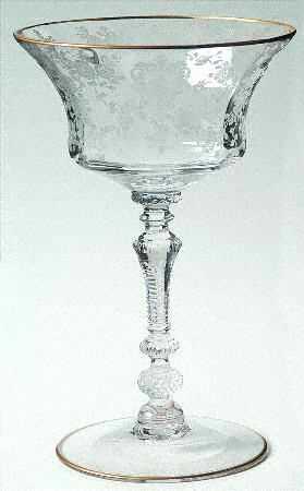 Rose Point Clear (Stem 3500, Gold Trim, Etched) Champagne/Tall Sherbet