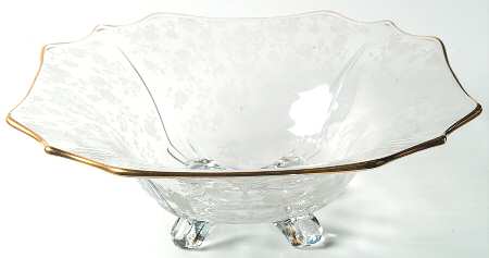 Rose Point Clear (Stem 3500, Gold Trim, Etched) #3400 12" Square 4 Toed Bowl