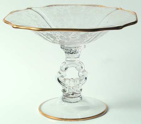 Rose Point Clear (Stem 3500, Gold Trim, Etched) 3400/28 Comport (H X W)