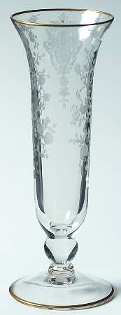 Rose Point Clear (Stem 3500, Gold Trim, Etched) 6" Footed Flower Vase