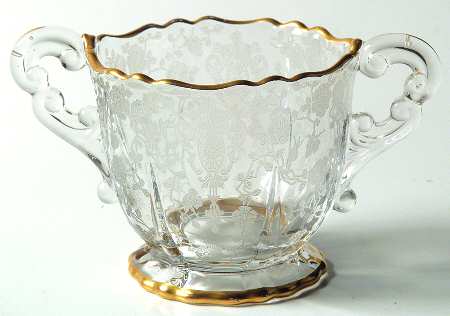 Rose Point Clear (Stem 3500, Gold Trim, Etched) 3400/68 Open Footed Sugar