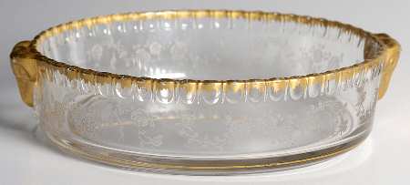 Rose Point Clear (Stem 3500, Gold Trim, Etched) Ram's Head Candy Box No Lid