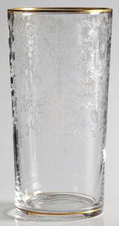 Rose Point Clear (Stem 3500, Gold Trim, Etched) 11 Oz Flat Tumbler