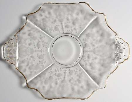 Rose Point Clear (Stem 3500, Gold Trim, Etched) 14" 2 Handled Plate (Shape 3400)