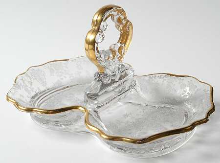 Rose Point Clear (Stem 3500, Gold Trim, Etched) 3400 2 Part Center Handled Relish