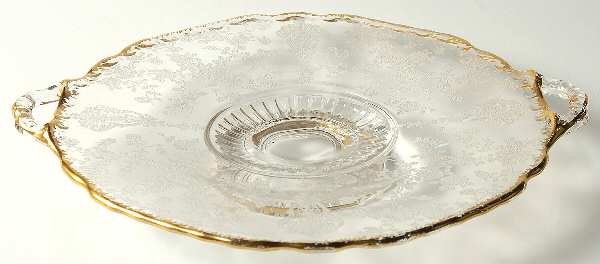 Rose Point Clear (Stem 3500, Gold Trim, Etched) 8" Footed Plate