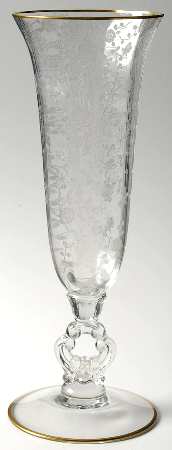 Rose Point Clear (Stem 3500, Gold Trim, Etched) Flower Vase