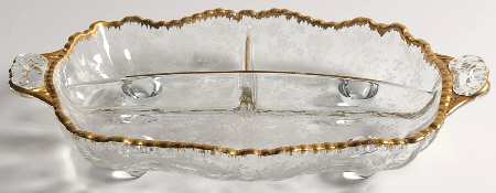 Rose Point Clear (Stem 3500, Gold Trim, Etched) #3500/64 4-Toed 3 Part Relish
