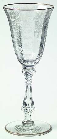 Rose Point Clear (Stem 3121, Gold Trim) Wine Glass