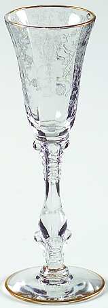 Rose Point Clear (Stem 3121, Gold Trim) Cordial Glass