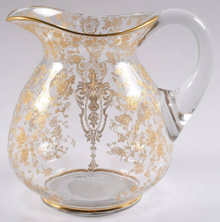 Rose Point Clear (Stem 3500, Gold Encrusted) 80 Oz Doulton Pitcher with Modified Handle