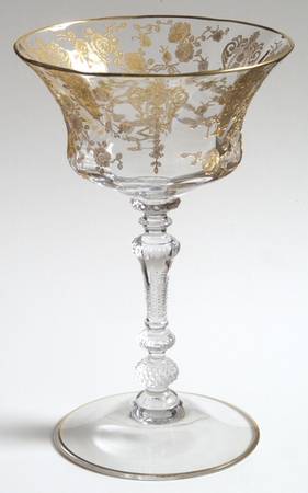 Rose Point Clear (Stem 3500, Gold Encrusted) Champagne/Tall Sherbet