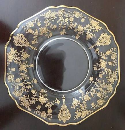 Rose Point Clear (Stem 3500, Gold Encrusted) 8" Salad Plate (Shape 3400)