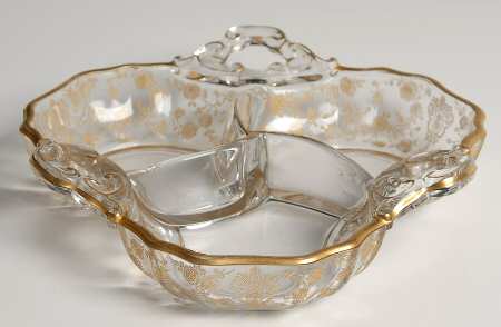 Rose Point Clear (Stem 3500, Gold Encrusted) 3500/57 3 Part Candy/Relish