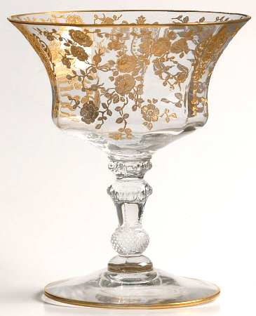 Rose Point Clear (Stem 3500, Gold Encrusted) Low Sherbet