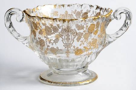 Rose Point Clear (Stem 3500, Gold Encrusted) Open Sugar Bowl (Shape 3500)
