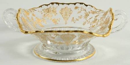 Rose Point Clear (Stem 3500, Gold Encrusted) Handled Open Candy Dish