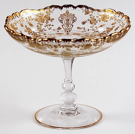 Rose Point Clear (Stem 3500, Gold Encrusted) Round Compote (Height X Width)
